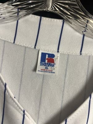 VTG Chicago Cubs Russell Athletic Blank Jersey Mens XL USA Pinstripe Shirt - Thumbnail 6
