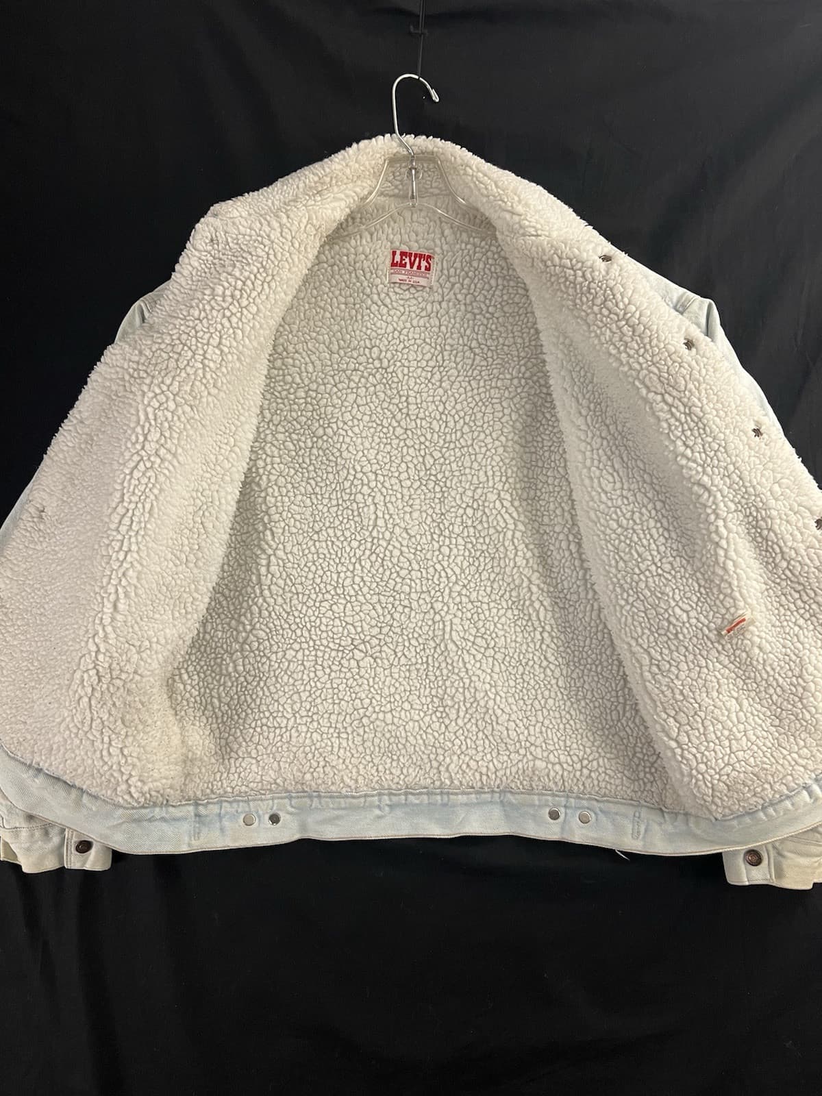 VTG 80s Levis Denim Jean Jacket Mens M Sherpa Lined USA Light Wash Trucker - Thumbnail 3