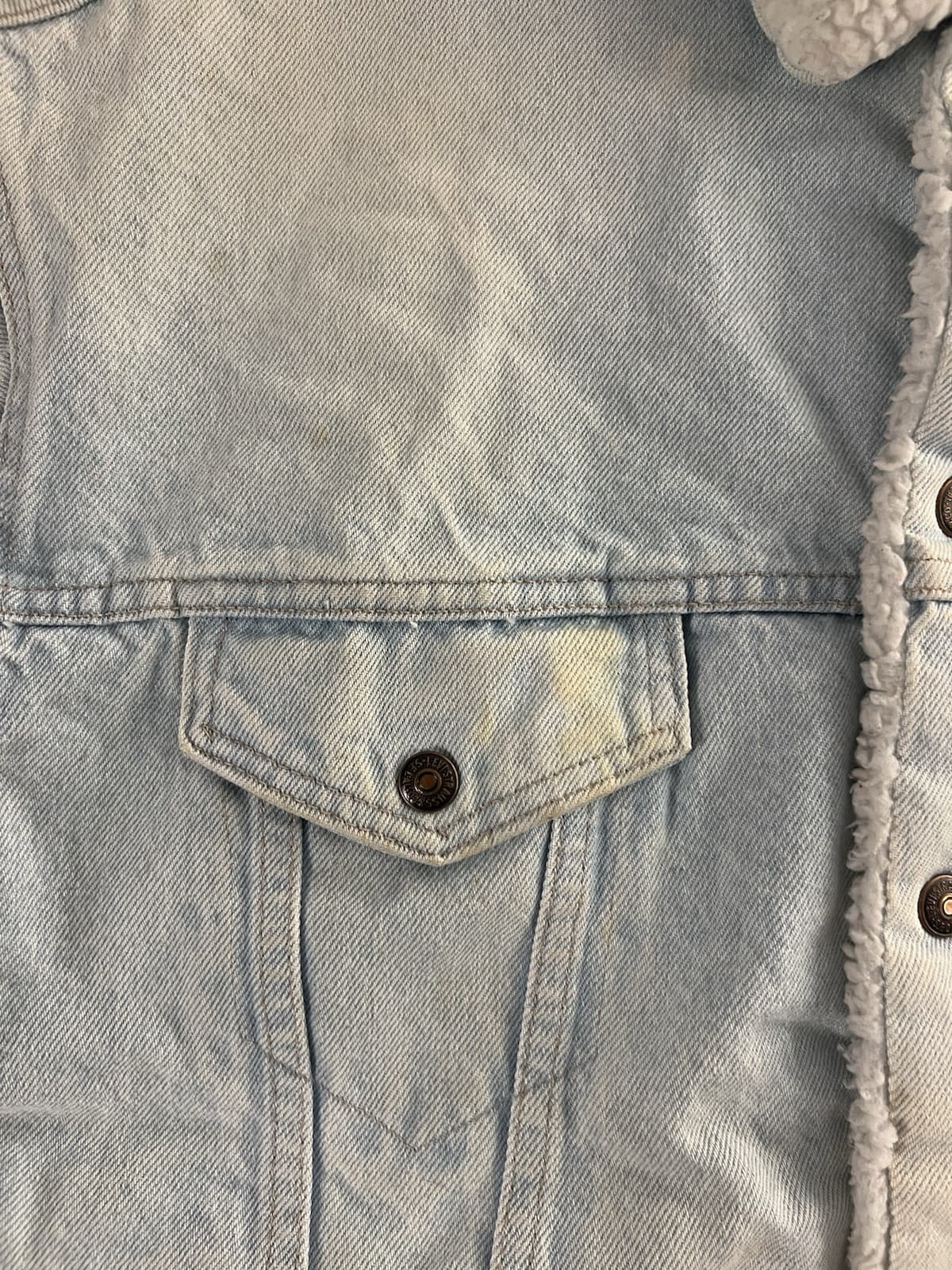 VTG 80s Levis Denim Jean Jacket Mens M Sherpa Lined USA Light Wash Trucker - Thumbnail 8