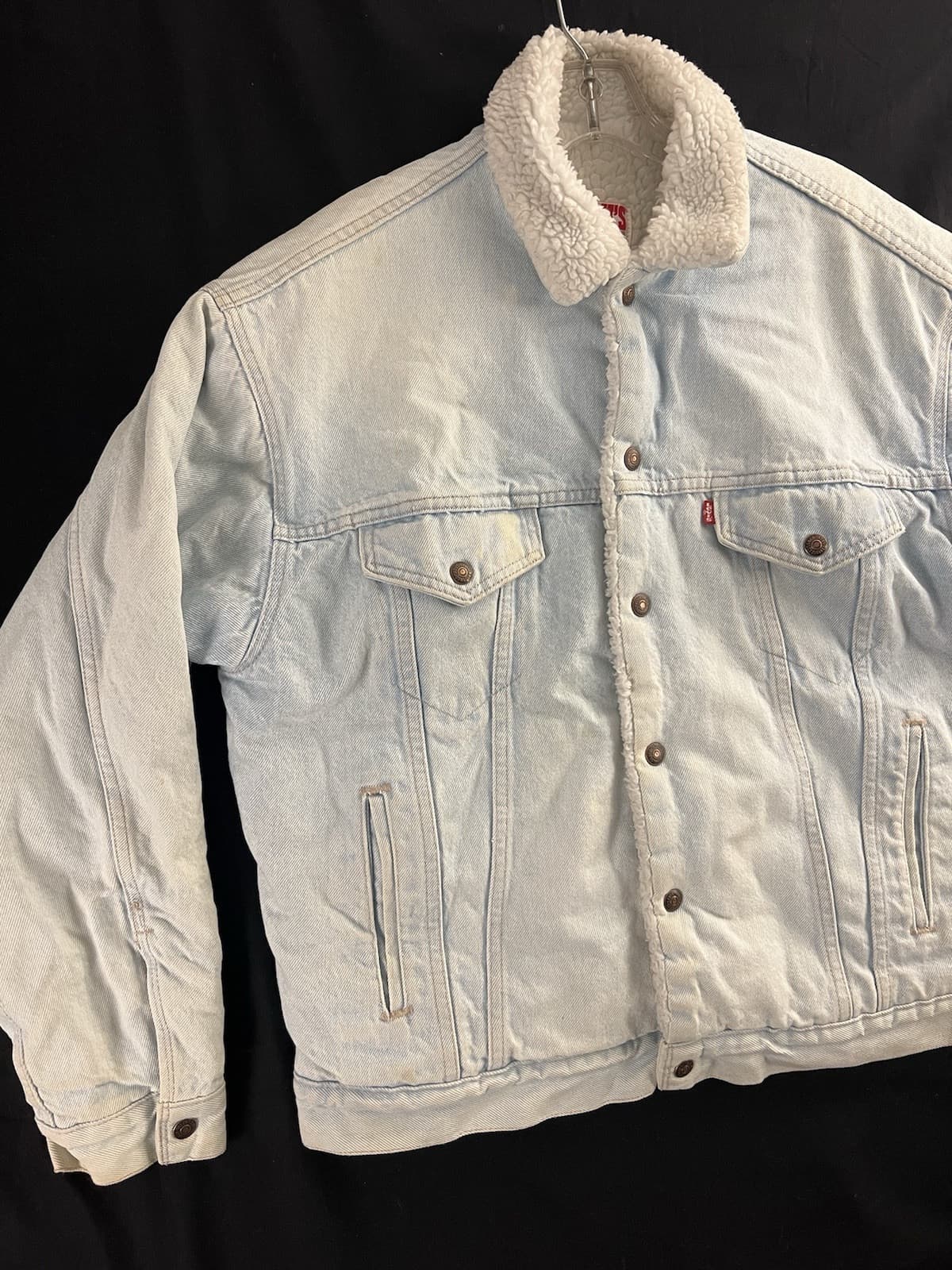 VTG 80s Levis Denim Jean Jacket Mens M Sherpa Lined USA Light Wash Trucker - Thumbnail 7