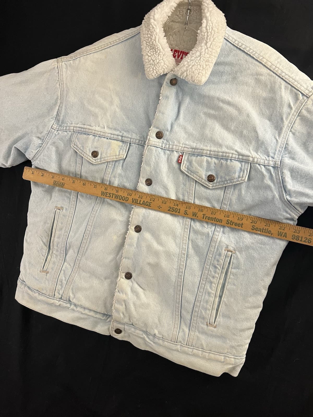 VTG 80s Levis Denim Jean Jacket Mens M Sherpa Lined USA Light Wash Trucker - Thumbnail 13