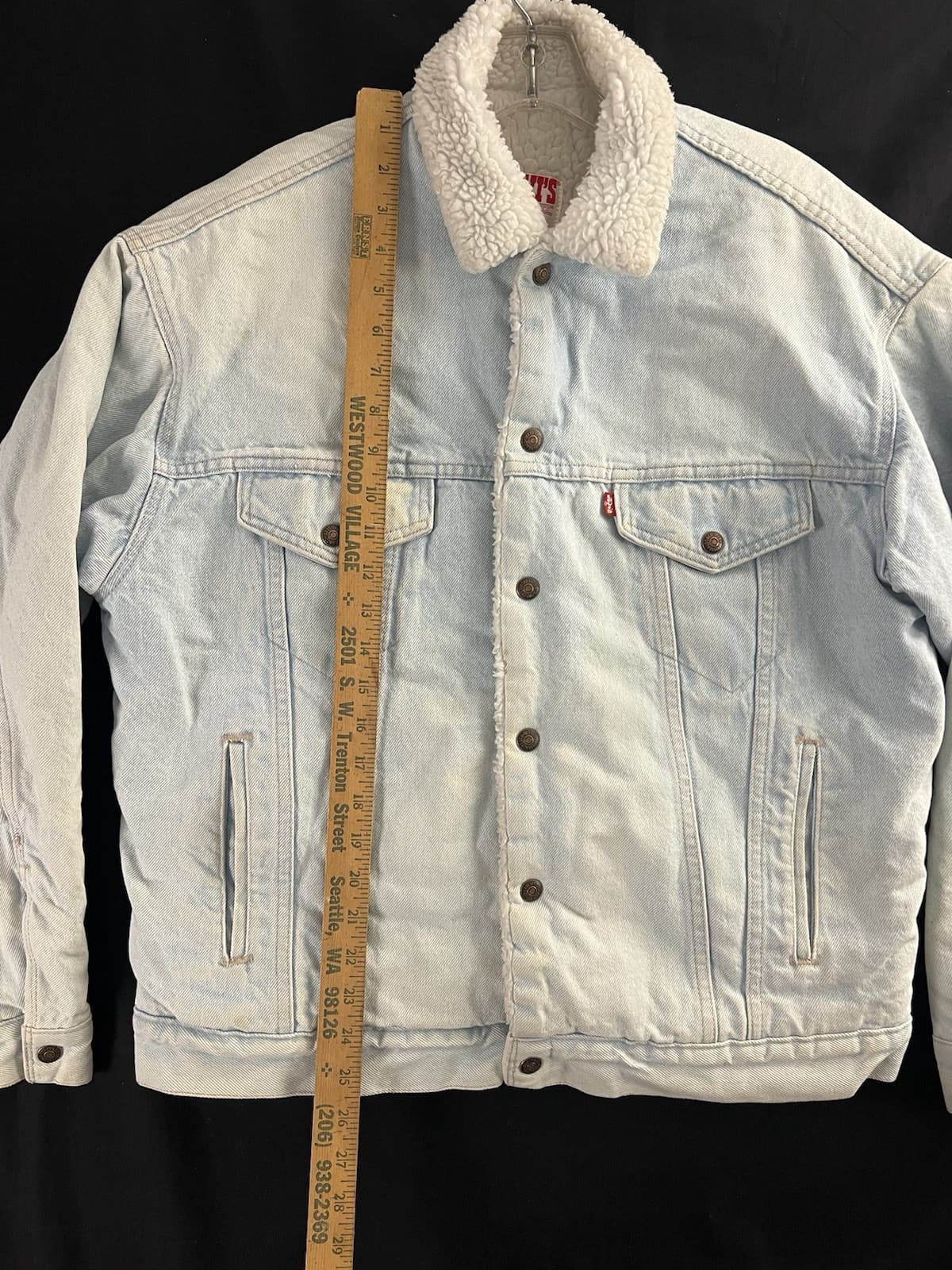 VTG 80s Levis Denim Jean Jacket Mens M Sherpa Lined USA Light Wash Trucker - Thumbnail 12
