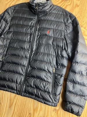 Polo Ralph Lauren Puffer Jacket Mens L Black Red Pony Full Zip Quilted Down - Thumbnail 3