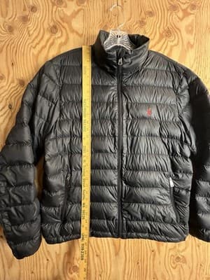 Polo Ralph Lauren Puffer Jacket Mens L Black Red Pony Full Zip Quilted Down - Thumbnail 4