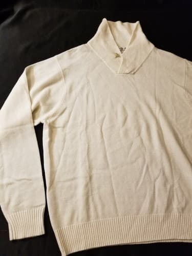 Rare PETER MILLAR Mens 2XL Shawl Sweater Cashmere/ Linen Knit White Cream Button - Thumbnail 2