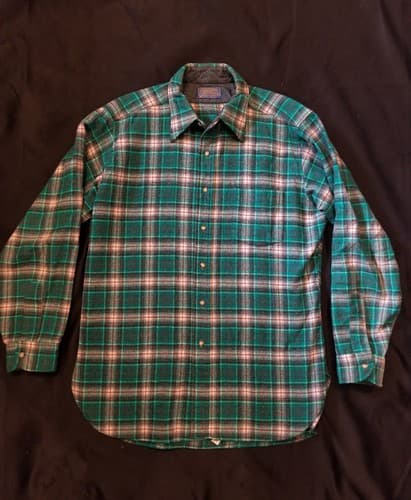 Vintage Pendleton Virgin Wool Flannel Men's L Button Up Shirt Green Red Retro - Image 1