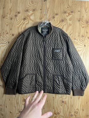 VTG Polo Ralph Lauren Jeans Company Mens XL Brown Quilted Full Zip Jacket Swirl - Image 1