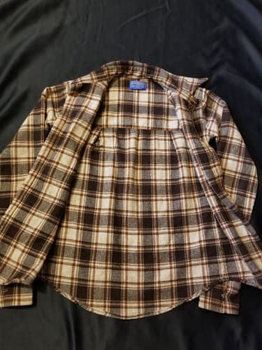 Pendleton Vintage 50s 60s Hand Tailored Wool Plaid Flannel Shirt Brown Custom S - Thumbnail 3