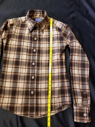 Pendleton Vintage 50s 60s Hand Tailored Wool Plaid Flannel Shirt Brown Custom S - Thumbnail 7
