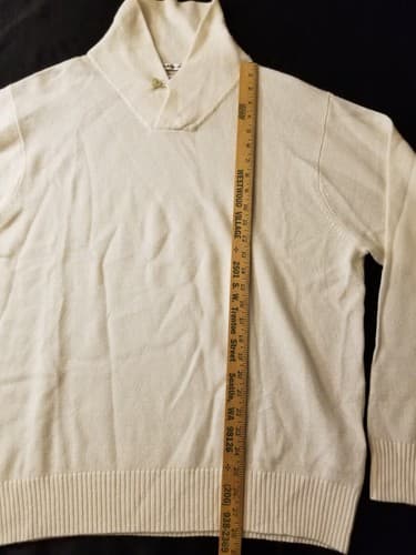 Rare PETER MILLAR Mens 2XL Shawl Sweater Cashmere/ Linen Knit White Cream Button - Thumbnail 7