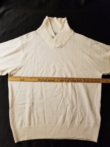 Rare PETER MILLAR Mens 2XL Shawl Sweater Cashmere/ Linen Knit White Cream Button - Thumbnail 8