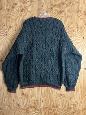 VTG Skye ENGLAND Cable Knit Sweater Mens L Knitwear Green Red Trim Naturally - Thumbnail 6