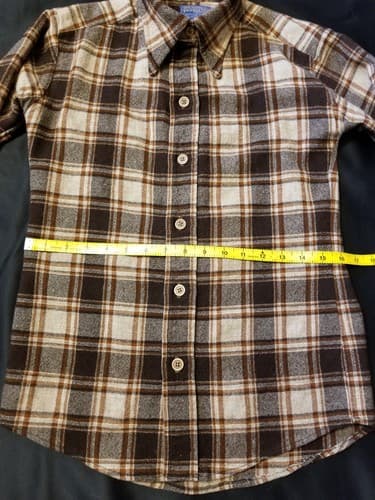 Pendleton Vintage 50s 60s Hand Tailored Wool Plaid Flannel Shirt Brown Custom S - Thumbnail 9