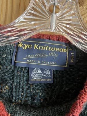 VTG Skye ENGLAND Cable Knit Sweater Mens L Knitwear Green Red Trim Naturally - Thumbnail 2