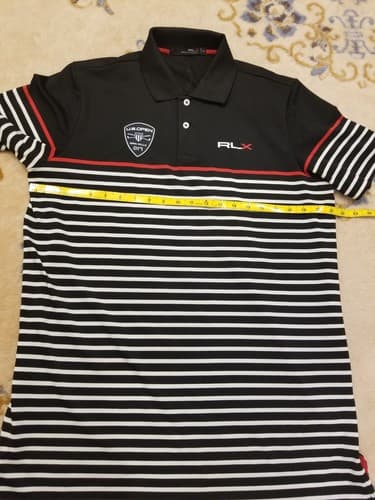 RLX Ralph Lauren Polo Shirt Mens M Black Stripe US Open Erin Hills Golf Rugby - Thumbnail 8