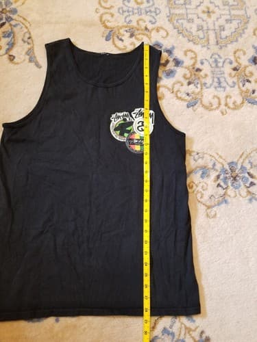 Vtg Stussy Surfman Tank Top Mens Size M Front Back logo Rasta Jah Black Shirt - Thumbnail 7