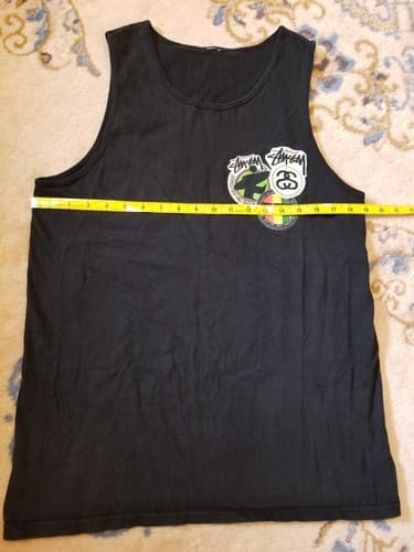 Vtg Stussy Surfman Tank Top Mens Size M Front Back logo Rasta Jah Black Shirt - Thumbnail 8