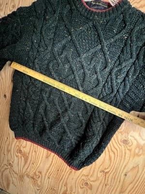 VTG Skye ENGLAND Cable Knit Sweater Mens L Knitwear Green Red Trim Naturally - Thumbnail 4