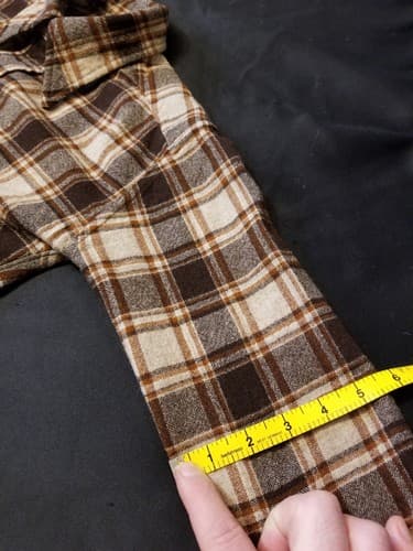 Pendleton Vintage 50s 60s Hand Tailored Wool Plaid Flannel Shirt Brown Custom S - Thumbnail 13