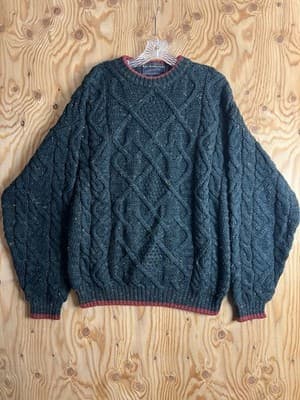 VTG Skye ENGLAND Cable Knit Sweater Mens L Knitwear Green Red Trim Naturally - Image 1