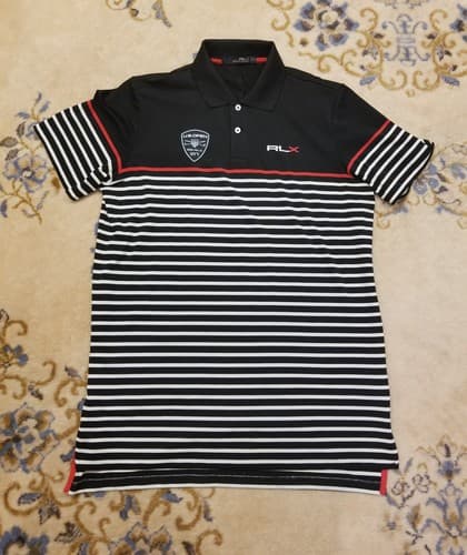 RLX Ralph Lauren Polo Shirt Mens M Black Stripe US Open Erin Hills Golf Rugby - Image 1