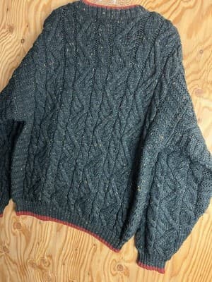 VTG Skye ENGLAND Cable Knit Sweater Mens L Knitwear Green Red Trim Naturally - Thumbnail 7