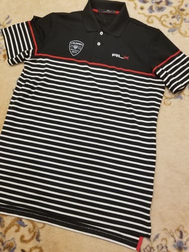 RLX Ralph Lauren Polo Shirt Mens M Black Stripe US Open Erin Hills Golf Rugby - Thumbnail 2