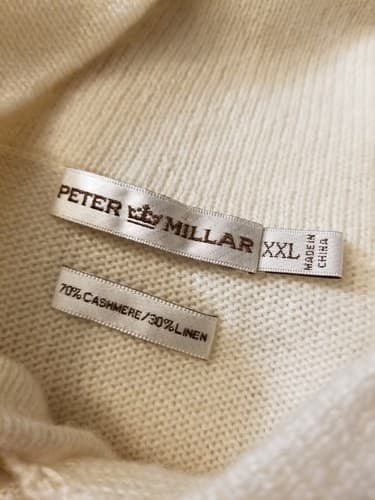 Rare PETER MILLAR Mens 2XL Shawl Sweater Cashmere/ Linen Knit White Cream Button - Thumbnail 4