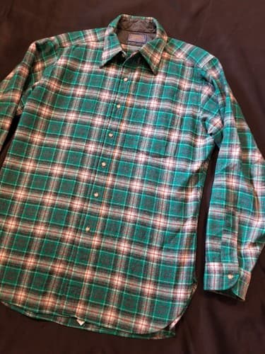 Vintage Pendleton Virgin Wool Flannel Men's L Button Up Shirt Green Red Retro - Thumbnail 6
