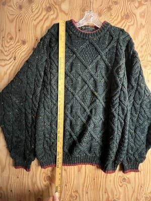 VTG Skye ENGLAND Cable Knit Sweater Mens L Knitwear Green Red Trim Naturally - Thumbnail 3