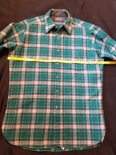 Vintage Pendleton Virgin Wool Flannel Men's L Button Up Shirt Green Red Retro - Thumbnail 9
