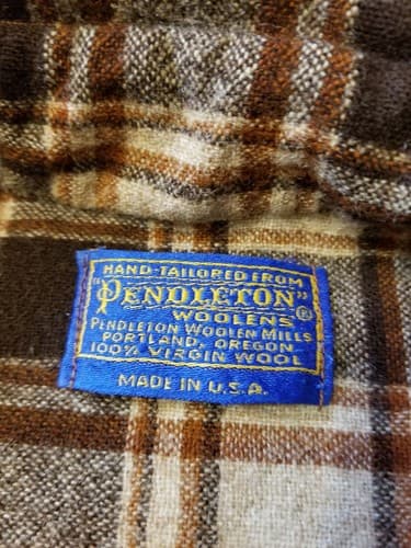 Pendleton Vintage 50s 60s Hand Tailored Wool Plaid Flannel Shirt Brown Custom S - Thumbnail 4