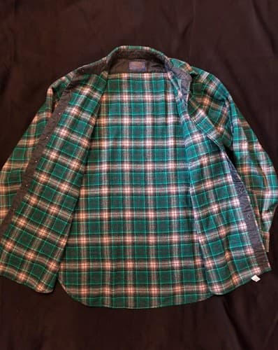 Vintage Pendleton Virgin Wool Flannel Men's L Button Up Shirt Green Red Retro - Thumbnail 2