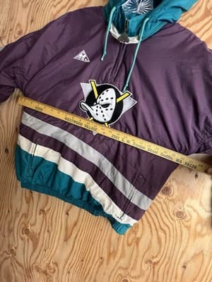 VTG Anaheim Mighty Ducks Apex One 1/4 Zip Jacket Hockey Womens/ Boys L Hooded - Thumbnail 6