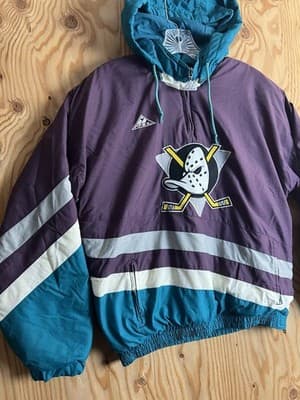 VTG Anaheim Mighty Ducks Apex One 1/4 Zip Jacket Hockey Womens/ Boys L Hooded - Thumbnail 3