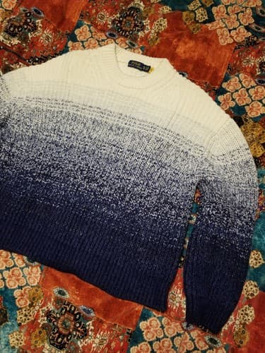 Polo Ralph Lauren Womens S Wool /Lambs Sweater Gradient Blue White Knit READ - Thumbnail 2