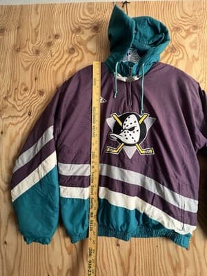 VTG Anaheim Mighty Ducks Apex One 1/4 Zip Jacket Hockey Womens/ Boys L Hooded - Thumbnail 5