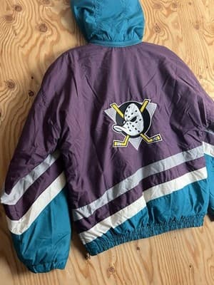 VTG Anaheim Mighty Ducks Apex One 1/4 Zip Jacket Hockey Womens/ Boys L Hooded - Thumbnail 17