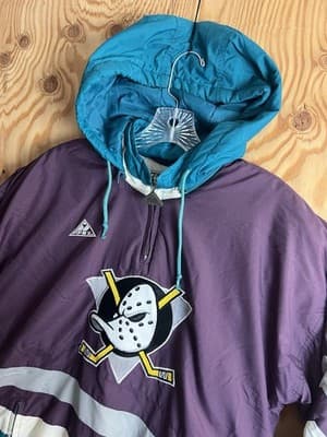 VTG Anaheim Mighty Ducks Apex One 1/4 Zip Jacket Hockey Womens/ Boys L Hooded - Thumbnail 2