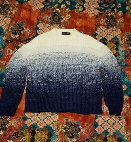 Polo Ralph Lauren Womens S Wool /Lambs Sweater Gradient Blue White Knit READ - Image 1