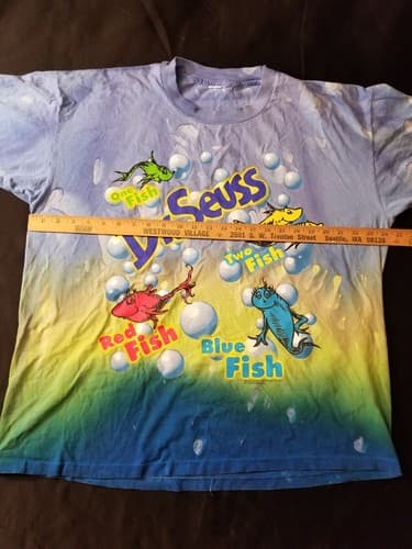 Vtg DR SUESS 1997 TWO FISH RED FISH BLUE FISH TYE DYE T SHIRT SIZE XL - Thumbnail 6
