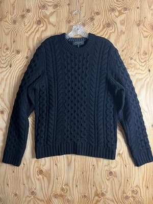 Rag & Bone Mens L Pullover Black Crew Merino Wool Sweater Cable Thick Chunky - Image 1