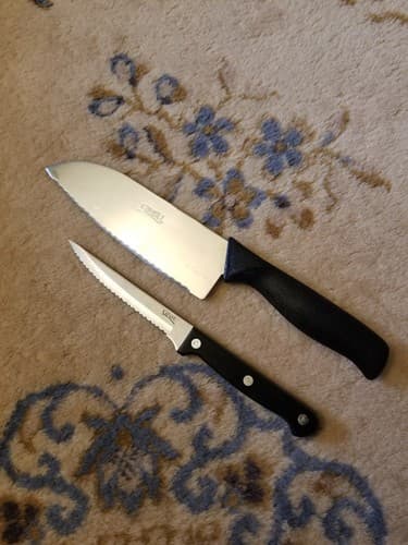 2 Ginsu Knives Chef Knife 6" Serrated Blade Steak All Purpose Black Handle Set - Image 1