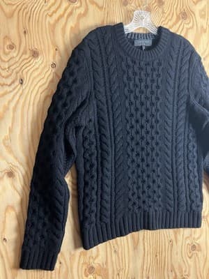 Rag & Bone Mens L Pullover Black Crew Merino Wool Sweater Cable Thick Chunky - Thumbnail 4