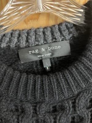 Rag & Bone Mens L Pullover Black Crew Merino Wool Sweater Cable Thick Chunky - Thumbnail 5