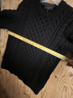 Rag & Bone Mens L Pullover Black Crew Merino Wool Sweater Cable Thick Chunky - Thumbnail 8