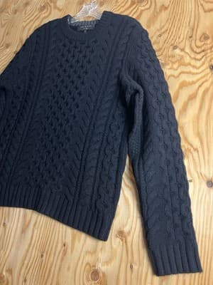 Rag & Bone Mens L Pullover Black Crew Merino Wool Sweater Cable Thick Chunky - Thumbnail 3