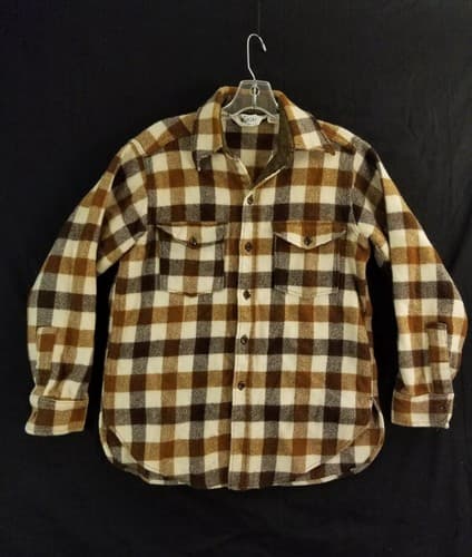 Vintage Woolrich Flannel-Shirt Brown Wool Shacket Jacket Plaid Medium 80s - Image 1