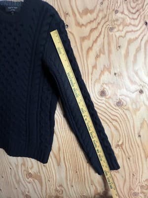 Rag & Bone Mens L Pullover Black Crew Merino Wool Sweater Cable Thick Chunky - Thumbnail 9