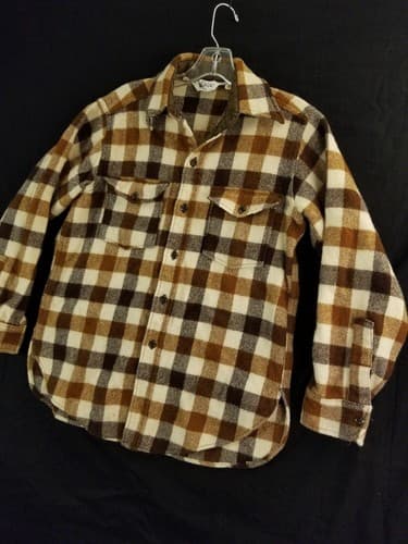 Vintage Woolrich Flannel-Shirt Brown Wool Shacket Jacket Plaid Medium 80s - Thumbnail 2